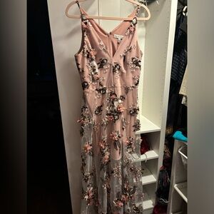 Gorgeous pink floral embroidered long dress, from Dress the Population